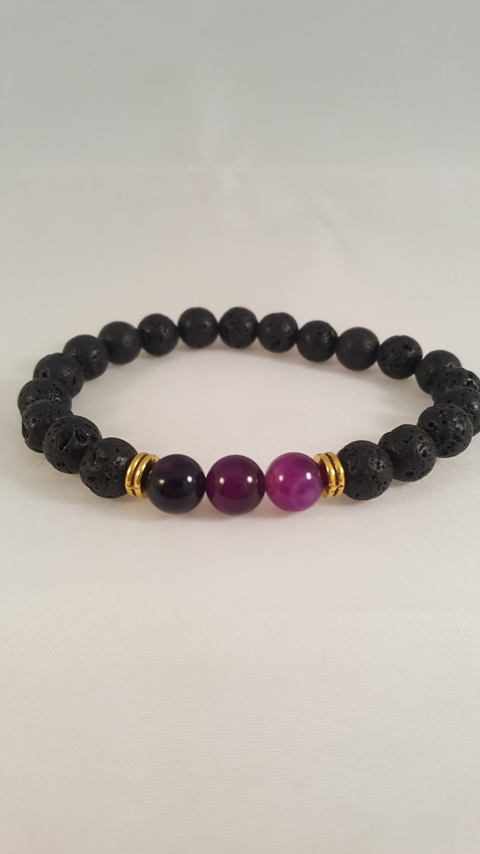 Lava Stone Bracelet with Purple Beads